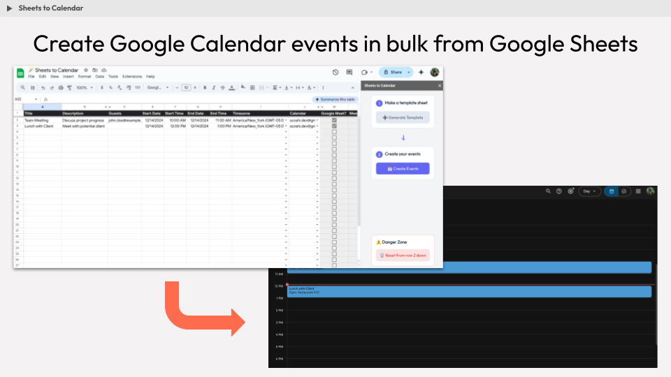 Google Sheets to Calendar Add-on Screenshot