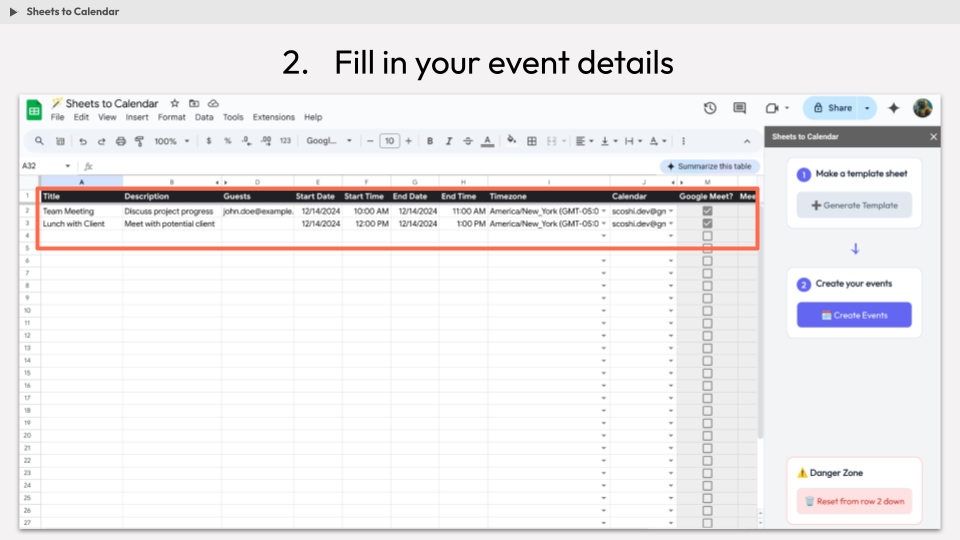 Add your event details